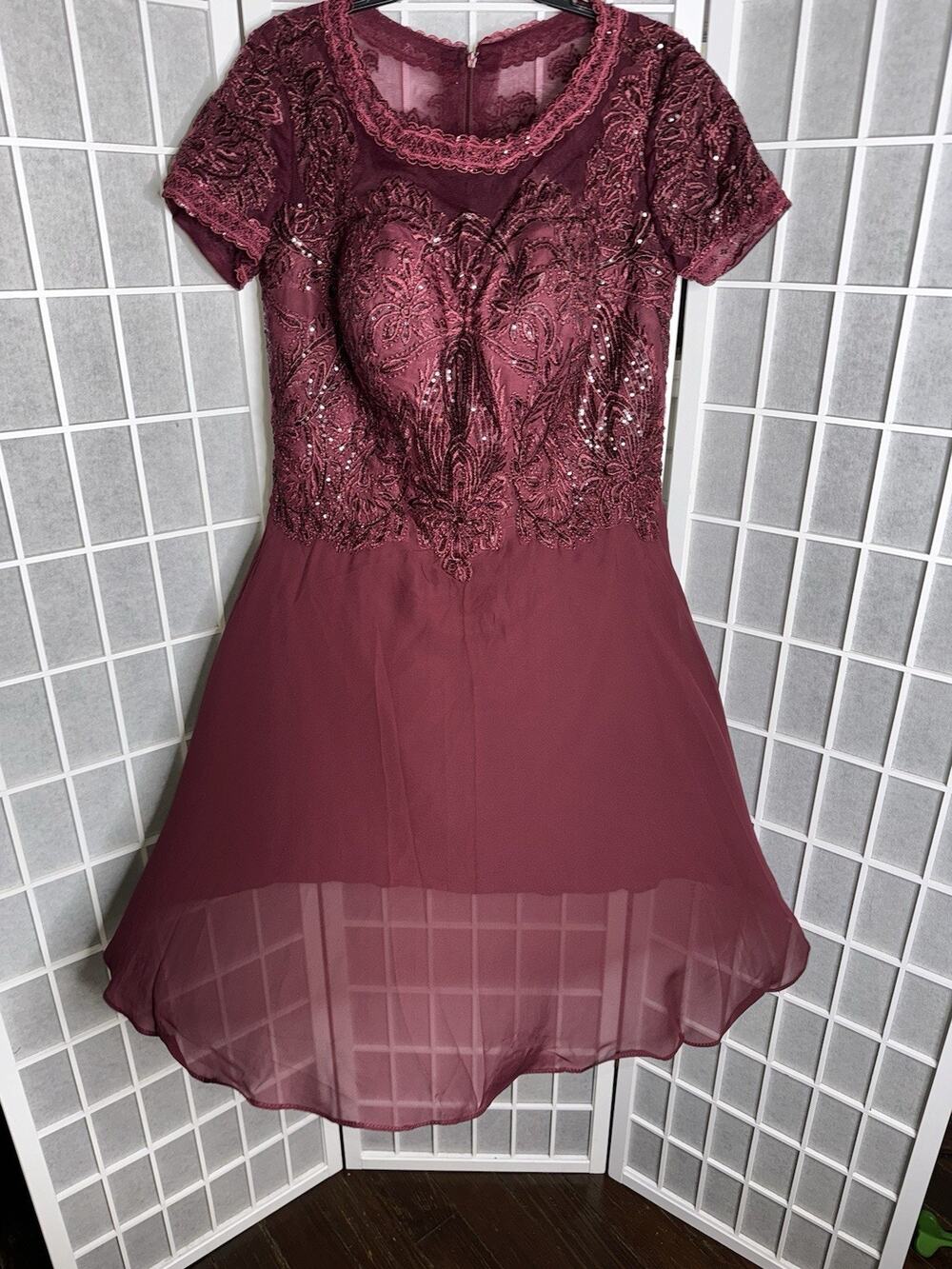 A-line Scoop Lace Cocktail Dress With Sequins Plus Size Size 16